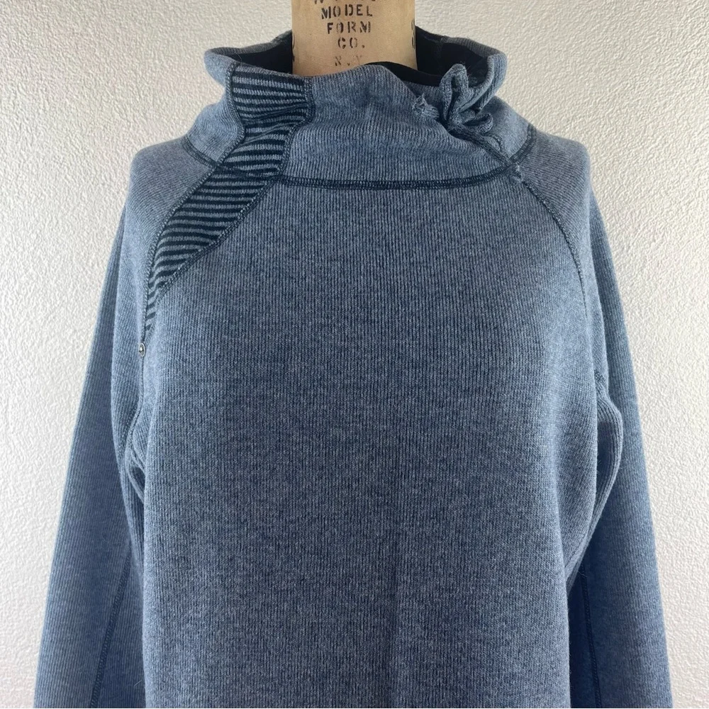 PrAna l M Lucia Wool Blend Funnel Neck Stripe Wood Buttons Knit Pullover Sweater
